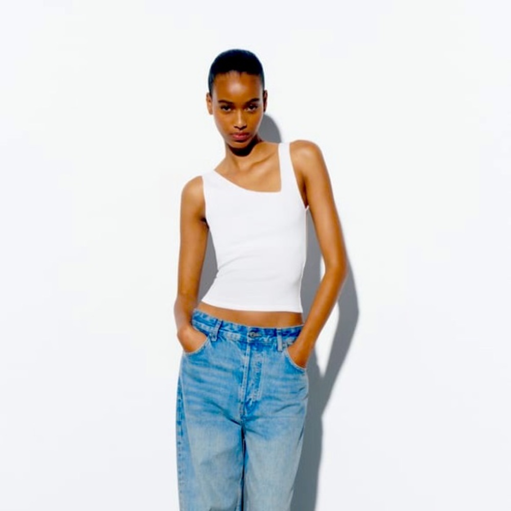 Zara White Asymmetric Top in Size L. Brand New with Tags.